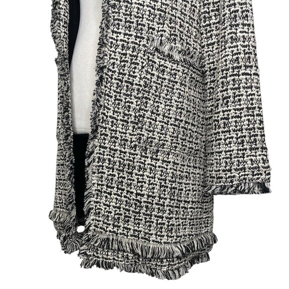 Laundry by Shelli Segal Hooded Boucle Jacket Size Small Fringed Hem Edges Cuff - Picture 7 of 12